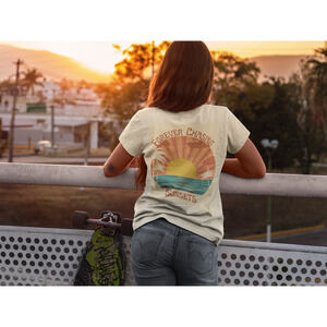 Forever Chasing Sunsets Graphic T-Shirt - Vibrant Sunset Colors with Palm Trees